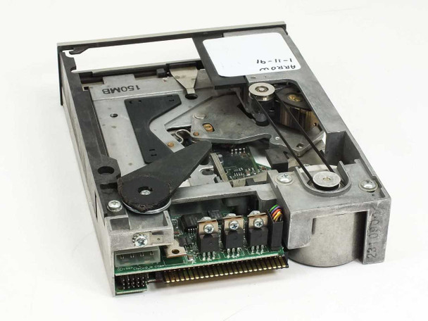 Archive 2150L 150MB QIC-02 tape drive – bottom and rear oblique view showing QIC-02 interface connector, power connector, and internal PCB with components visible; Arrow inventory tag visible