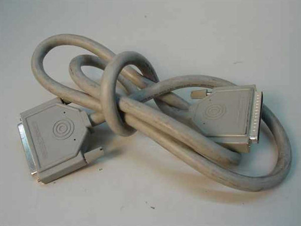 DB25 male to female serial extension cable full length coiled view showing both connector ends