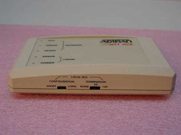 Adtran NT1 ACE 1200.019L1 ISDN Network Termination Unit — front/top view showing TEST, ERROR, READY, ERROR, POWER LEDs and LOCAL BUS configuration jumpers for SHORT/LONG and NONE/100 termination