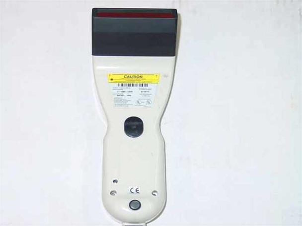 Symbol LT-1880-I100A barcode scanner – rear view showing caution label, scan window, CE marking, and trigger button