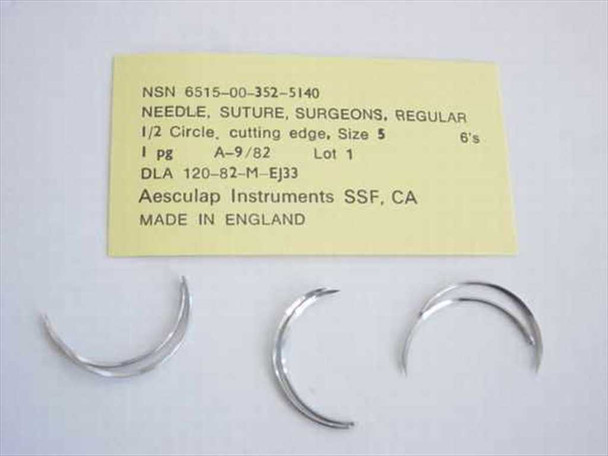 Aesculap Instruments 5140 surgeons suture needle 1/2 circle cutting edge size 5 with original military issue label showing NSN 6515-00-352-5140