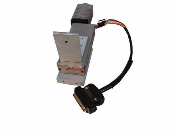 Micro Controle linear drive stage – left side view showing motor body, mounting bracket, and D-sub connector cable