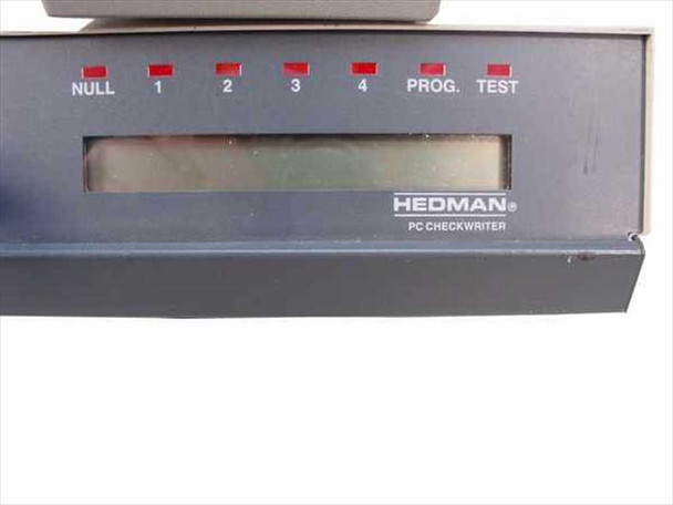 Hedman PC Checkwriter PCC8000 front panel showing LCD display and NULL, 1–4, PROG, TEST indicator lights