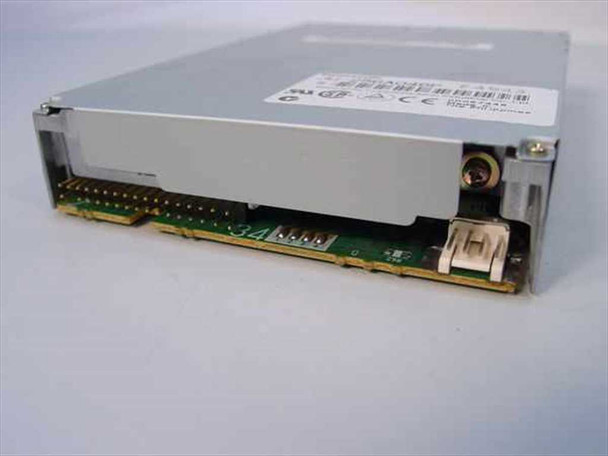 Panasonic JU-256A046P floppy drive – side and bottom view showing 34-pin IDC connector and power connector