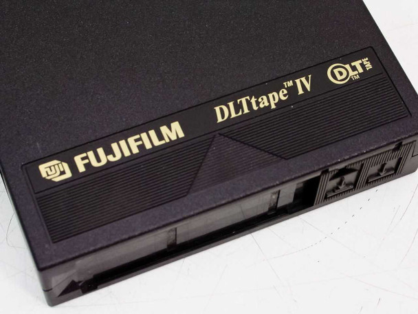Fujifilm DLTtape IV close-up of front label showing DLTtape IV branding and DLT logo in gold lettering