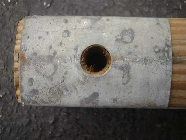 Frank MFG tent ridge beam — metal end cap with center bore hole detail