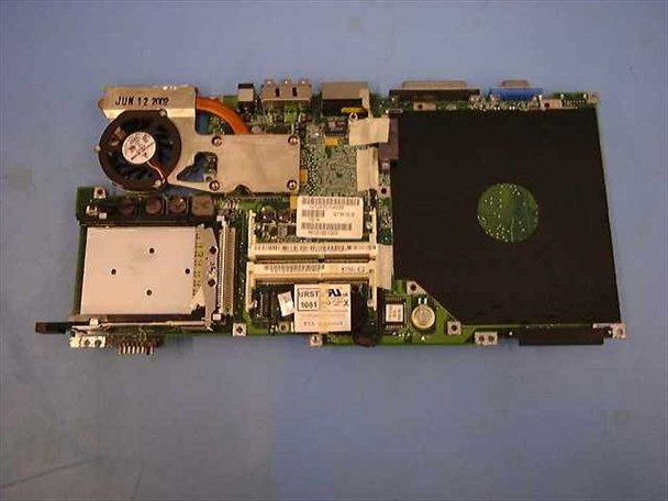 Toshiba Satellite 1105 motherboard K000834560 top view showing CPU socket, cooling fan, and expansion slots