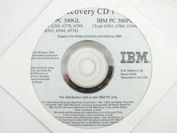 IBM Product Recovery CD 1 (P/N 19K6414) disc label showing PC 300GL and 300PL compatible types