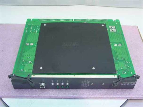 Nortel Meridian QPC691A power converter — bottom/back side view showing green PCB, black metal shielded top cover, and card edge connector with LED indicators on front bracket
