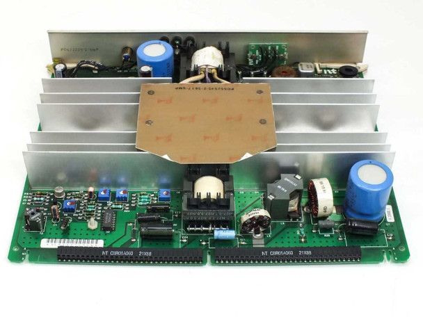Nortel Meridian QPC691A — top-down angled view of board showing transformer, heatsink with copper thermal pad, and dual card edge connectors labeled NT C08921A0 21X88
