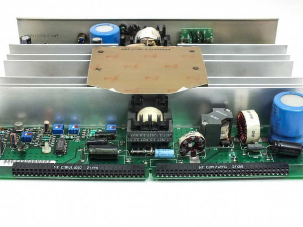 Nortel Meridian QPC691A — angled top view showing dual NT C08921A0 21X88 card edge connectors, transformer, heatsink copper thermal pad, and board component layout