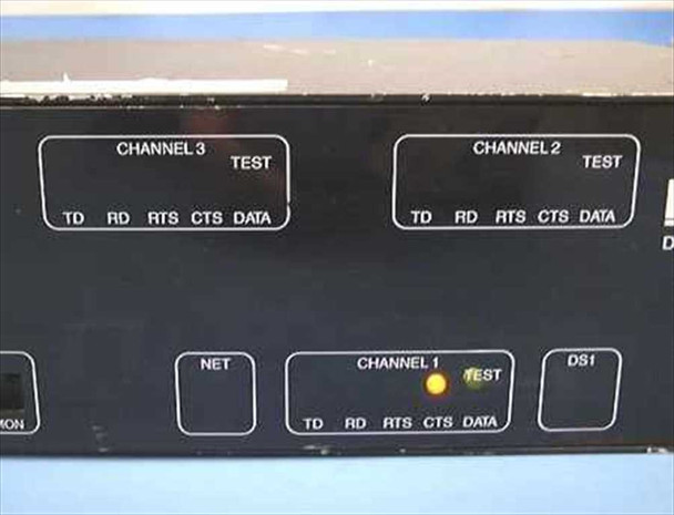 Digital Link DL100 front panel left section showing Channel 1, Channel 2, and Channel 3 LED indicators with TD RD RTS CTS DATA legends, NET and DS1 buttons