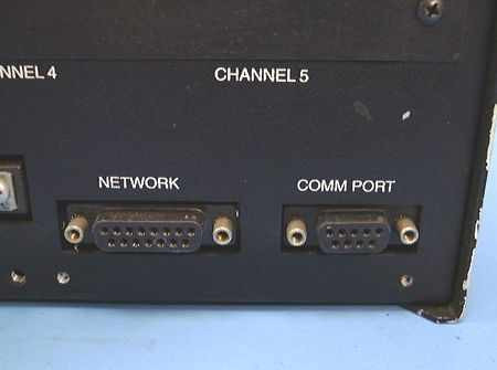 Digital Link DL100 rear panel right section showing Channel 4, Channel 5, Network DB-15 connector, and COMM PORT DB-9 connector