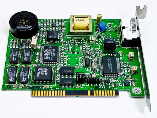 US Robotics Sportster 00084001 ISA faxmodem — top-down board view showing ATMEL and other ICs, transformer, crystal, and ISA edge connector