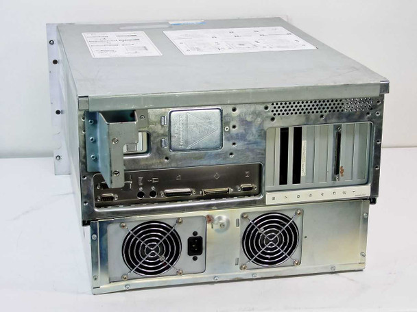 Rear panel view showing dual cooling fans, power inlet, and I/O port cluster