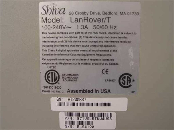 Shiva LanRover/8T – bottom label showing model LanRover/T, P/N 871VSLRTNW4US8, 100-240V 1.3A 50/60Hz, ETL and CSA marks, Assembled in USA
