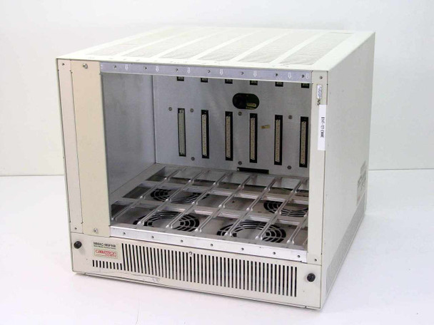 Cabletron MMAC-M8FNB 8-slot chassis front-left three-quarter view showing empty module bays, fan array, and front panel label
