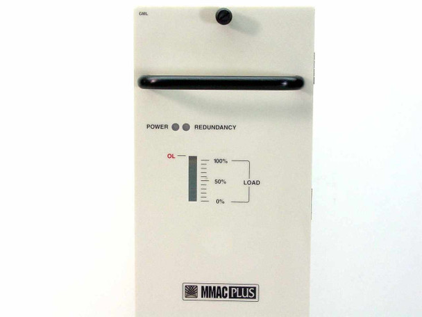 Cabletron 9C206-1 front panel showing MMAC Plus branding, Power and Redundancy LEDs, and load percentage meter