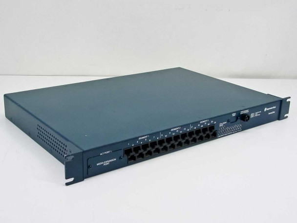 Ungermann-Bass STM24 Access/Stax 24-Port Ethernet Hub — front-left angled view showing RJ-45 ports, media expansion port, and rack ears