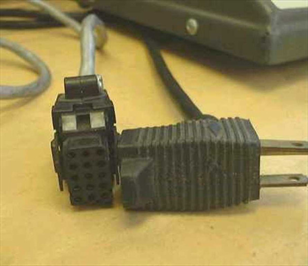 Bell & Howell 1393E controller – attached multi-pin connector cable and 2-prong AC power plug detail