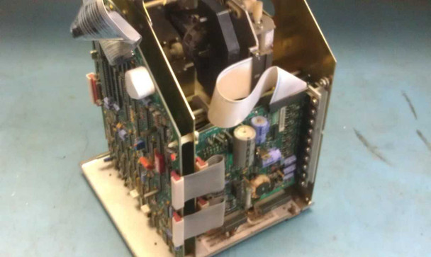 Simplex 1302 time clock – additional internal view showing circuit board stack, ribbon cables, and electromechanical components