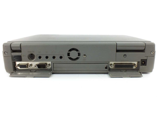 Toshiba Tecra 730XCDT rear port panel showing two DB9 serial ports, DB25 parallel port, PS/2, and audio connectors