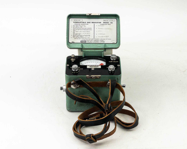 MSA Model 20 Combustible Gas Indicator — front view with lid open, analog percent explosive meter face and front panel controls visible