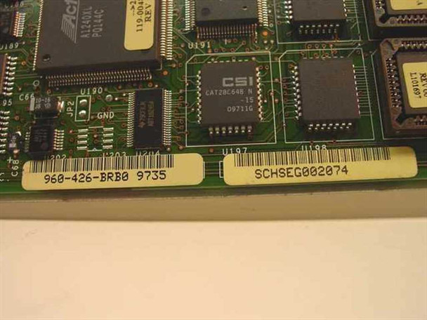 Bay Networks 5525 PCB close-up showing part number label 960-426-BRB0, date code 9735, CSI CAT28C64B EEPROM, and SCHSEG002074 barcode label