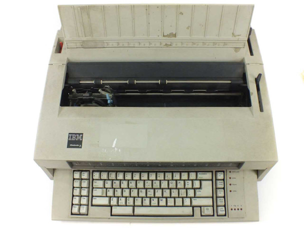 IBM Wheelwriter 5 5441 — top-down view with cover open showing print mechanism and keyboard