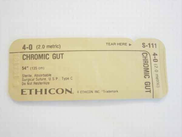 Ethicon S-111 Chromic Gut Absorbable Suture 4-0 2.0 Metric 54in sterile packaging label front view