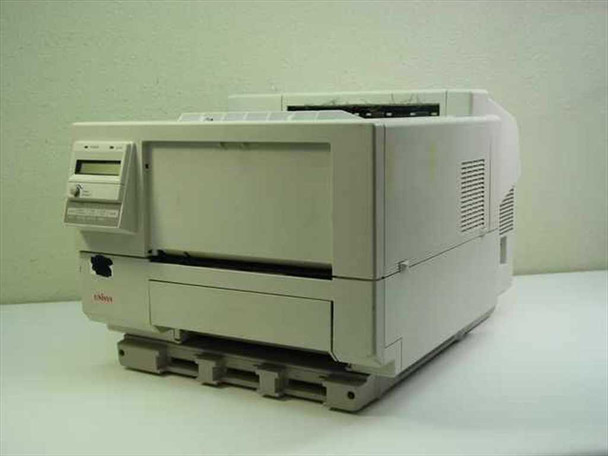 Unisys NIP 2-PTR laser printer – right-side three-quarter front view showing paper tray, front panel LCD, and output slot