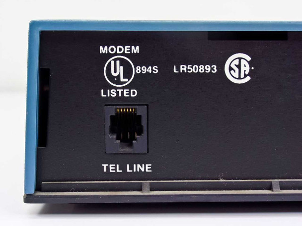 Codex 5202 Modem rear panel close-up showing RJ telephone line jack, UL Listed 894S and CSA LR50893 certifications