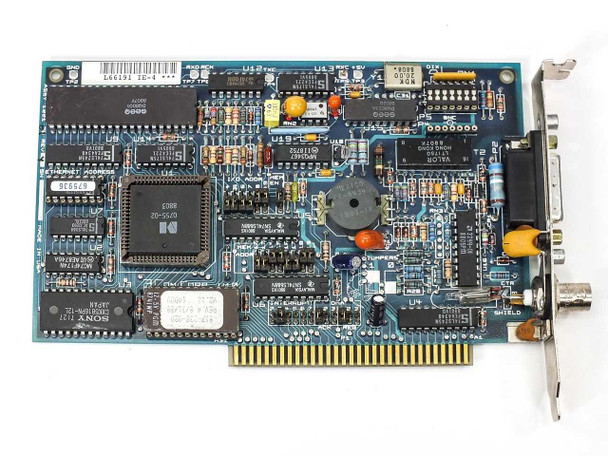 Tiara LanCard 785A368U04 – component side top view showing main ICs including Sony and other chips, ISA edge connector, and bracket