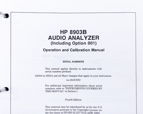 HP 8903B Audio Analyzer Operation & Calibration Manual