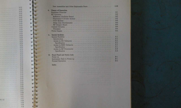 Table of contents pages showing Theory of Operation, Special Facilities, and Front Panel & Status Leds chapters