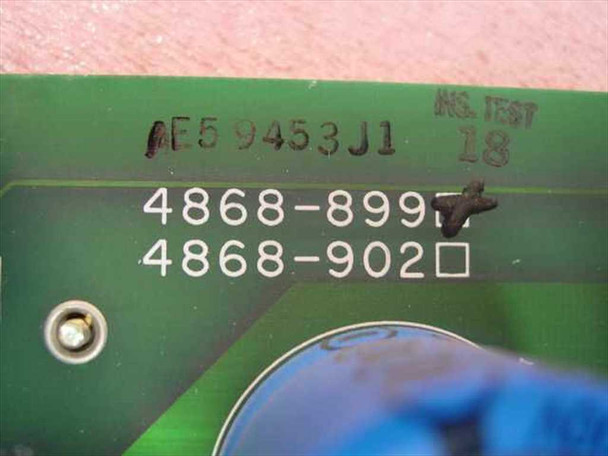 PCB label close-up showing part numbers 4868-899 and 4868-902 and inspection marking AE59453J1 ING TEST 18