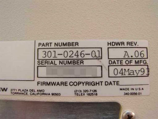 Andrew Bridgeport 7606 rear label showing Part Number 301-0246-01, Hardware Rev A.06, Date of Manufacture 04 May 1993, Made in USA