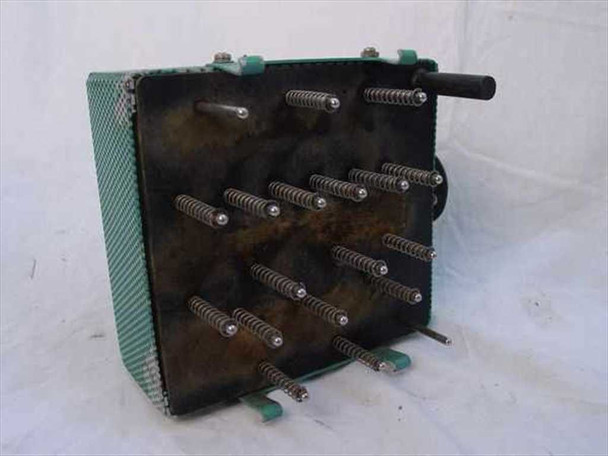 Utah Research Development Cell Scan Fixture 371AS138 – bottom view showing multiple spring-loaded contact probes and mounting feet arranged in rows on a dark base plate