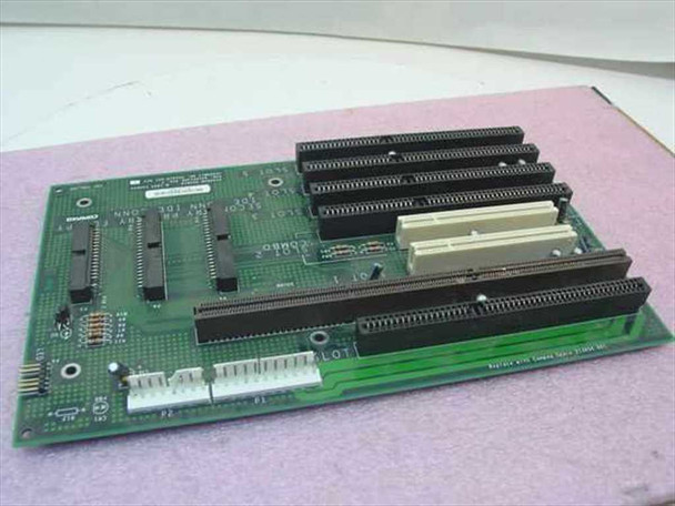 Compaq 213856-001 backplane board top view showing ISA and PCI expansion slots and PCB components