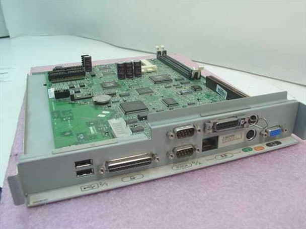 Compaq Deskpro 4000 288426-001 system board top view showing PCB, expansion slots, and rear I/O bracket with VGA, serial, parallel, PS/2, and USB ports
