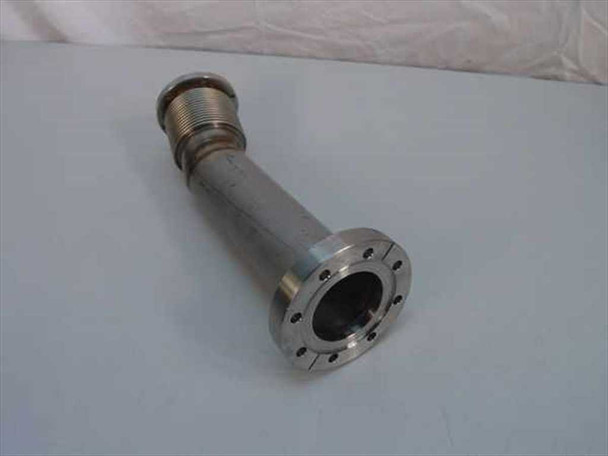 MDC Manufacturing stainless steel flex angle bellows fitting – angled side profile view showing full length with both flanges and bellows section