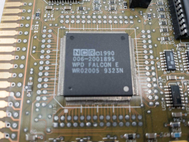 Close-up of NCR WPD Falcon E chip (006-2001895) on NCR 150-0018431 system board