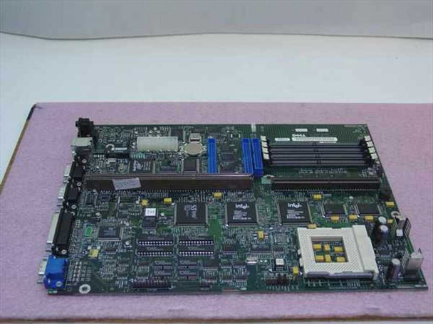 Dell OptiPlex GLX 82195 system board top view showing Socket 5 CPU socket, PCI and ISA slots, and Intel chipset ICs