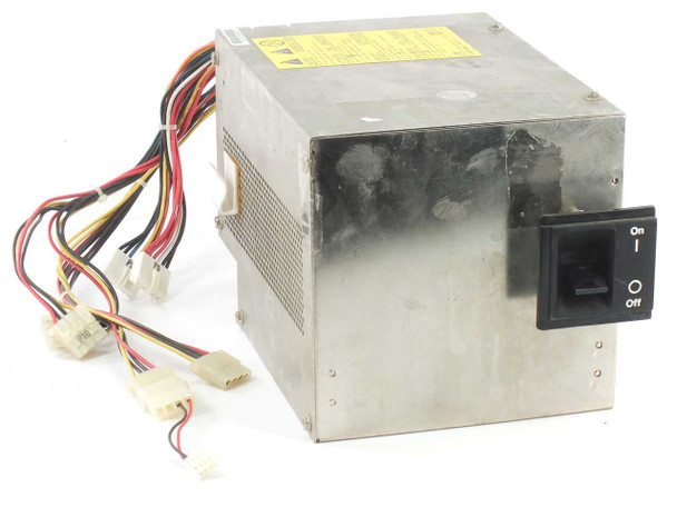 Delta Electronics DSP-200EB-1H AT power supply – left side view showing output wiring harness with Molex connectors and external rocker on/off switch