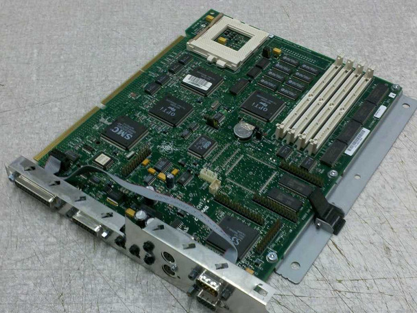 Compaq 235210-001 Presario 9250 Socket 7 system board – full angled top view showing PCIe/ISA slots and I/O panel