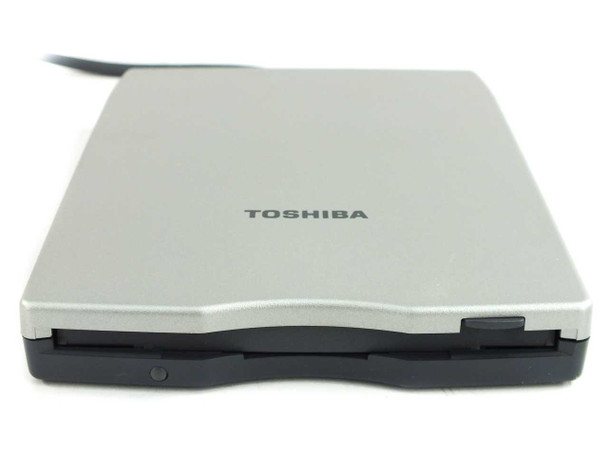 Toshiba PA3043U-1FDD external USB floppy drive – front and top view showing silver casing and floppy slot