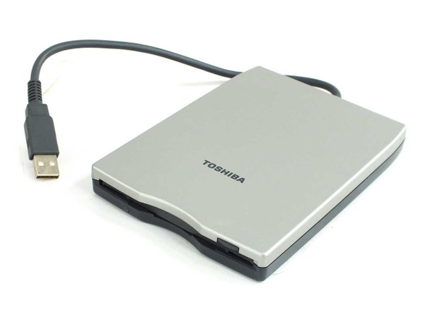 Toshiba PA3043U-1FDD external USB floppy drive – three-quarter view showing attached USB cable