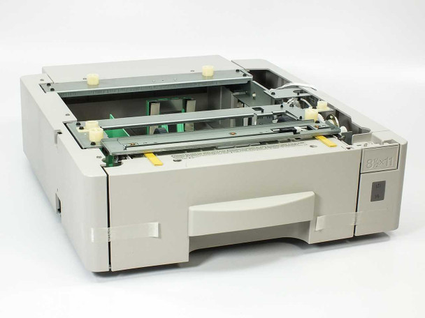 Ricoh Type 140F 500-sheet paper feed expansion tray — front three-quarter view, drawer pulled out revealing paper feed mechanism