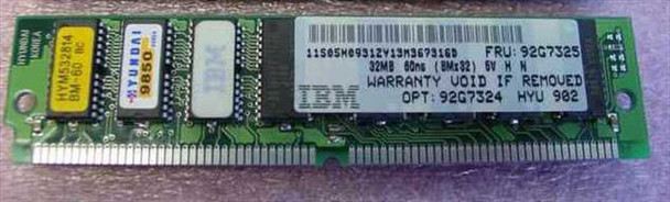 IBM 92G7325 32MB 60ns EDO 72-pin SIMM — top label showing FRU 92G7325 and IBM branding