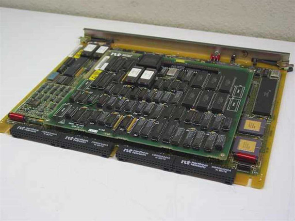 Nortel NT8D18AA Digitone Receiver Card – top-down view of main PCB with memory ICs, sub-board, and Nortel-labeled daughter modules